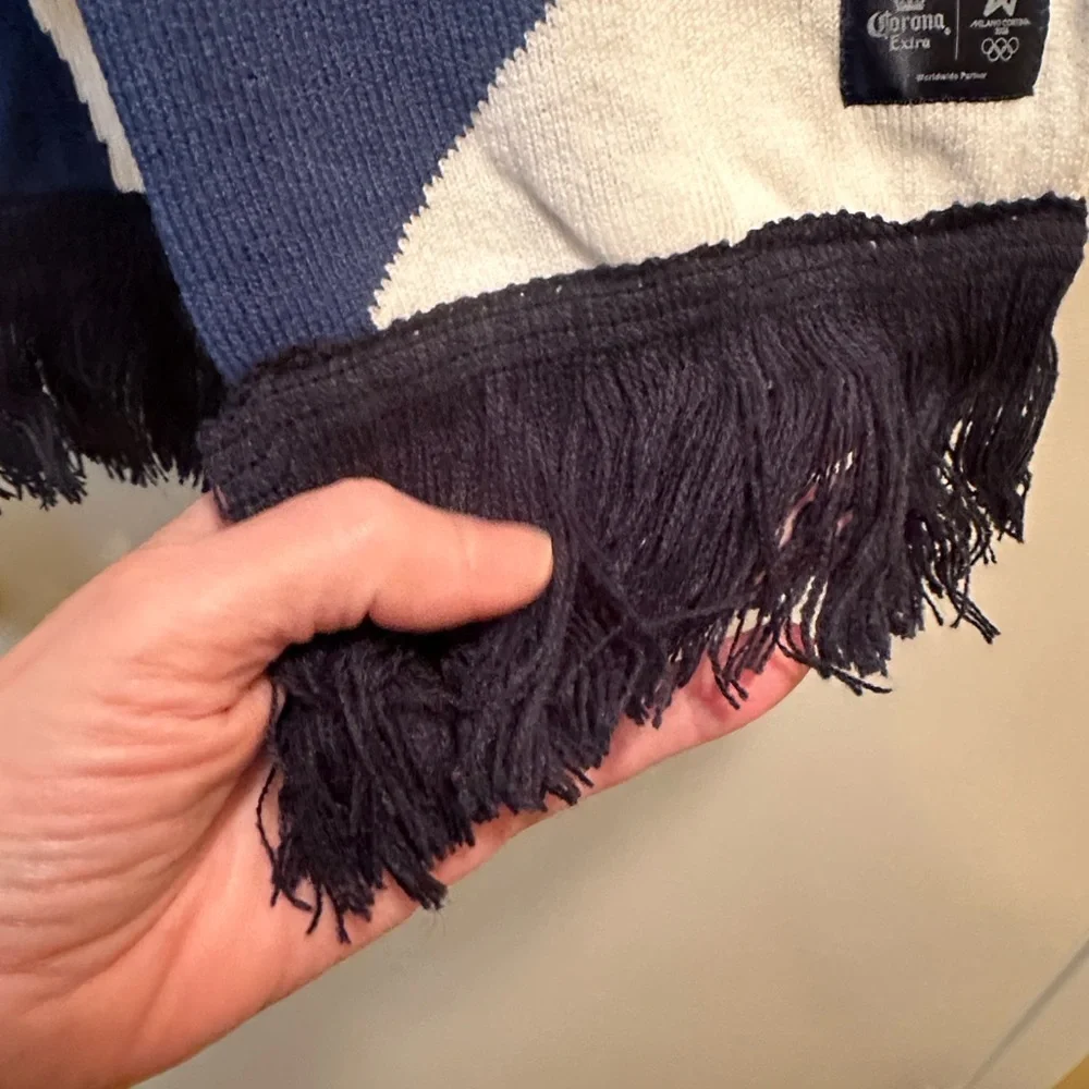 Corona Extra Milano Cortina Navy White Olympic Scarf NWT Geometric Fringe - Picture 3 of 12